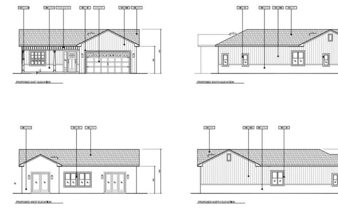 Proposed east, south, west and north elevations for a new residential unit