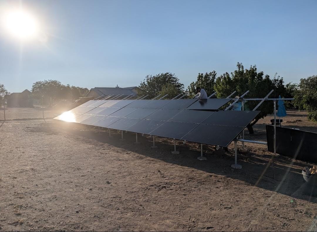Finished ground-mount solar array with 34 modules in Southern California